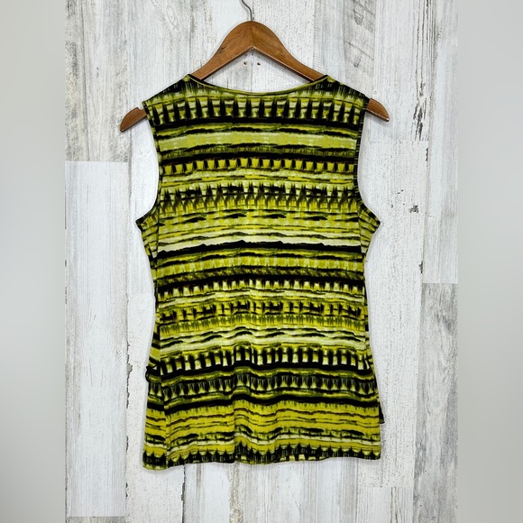 Worthington Women's Drape Neck Abstract Tiered Ruffle Top Yellow Black Size L - Picture 3 of 10